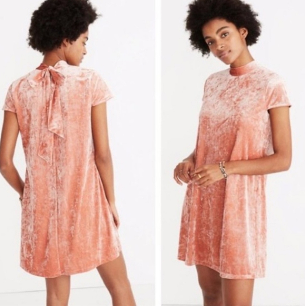 Madewell Pink Velvet-Look Shift Dress L